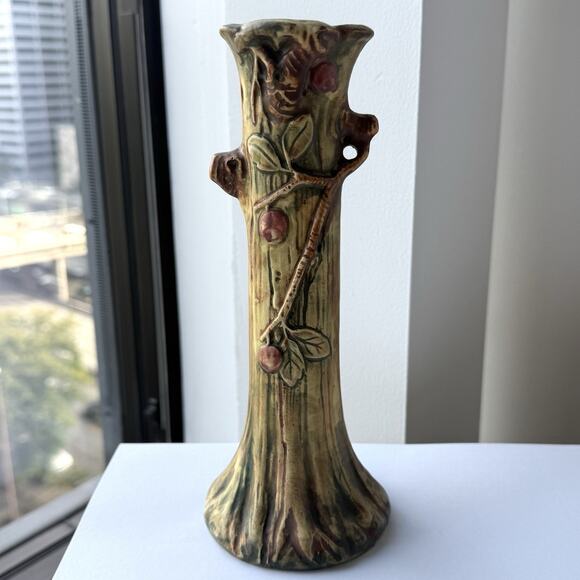 Baldin Weller Pottery Woodcraft Apple Tree Trunk Bud Vase 9" Marked Signed - Picture 4 of 8